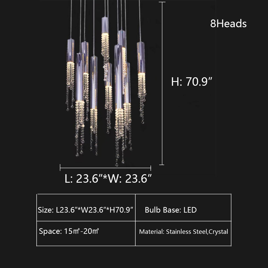 Foyer Staircase Chrome Ceiling Light Silver Crystal Pendant Chandelier for Hallway Entrance
