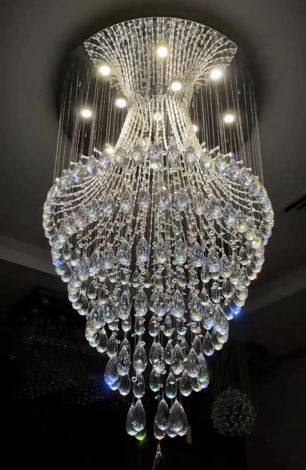 Crystal Raindrop Tiers Floating Chandelier for Foyer / entryway / staircase