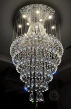 Crystal Raindrop Tiers Floating Chandelier for Foyer / entryway / staircase