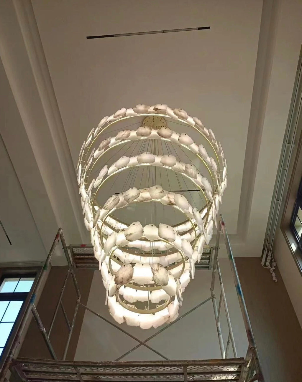 Modern Multi-Layer White Alabaster Chandelier for Staircase / foyer