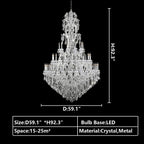 Oversized Luxury Traditional Gold / chrome Candle Branch Crystal Chandelier for 2-Story / duplex Buildings
