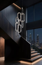 Modern Luxury Crystal Chain Cluster Chandelier for High Ceiling / dining Room