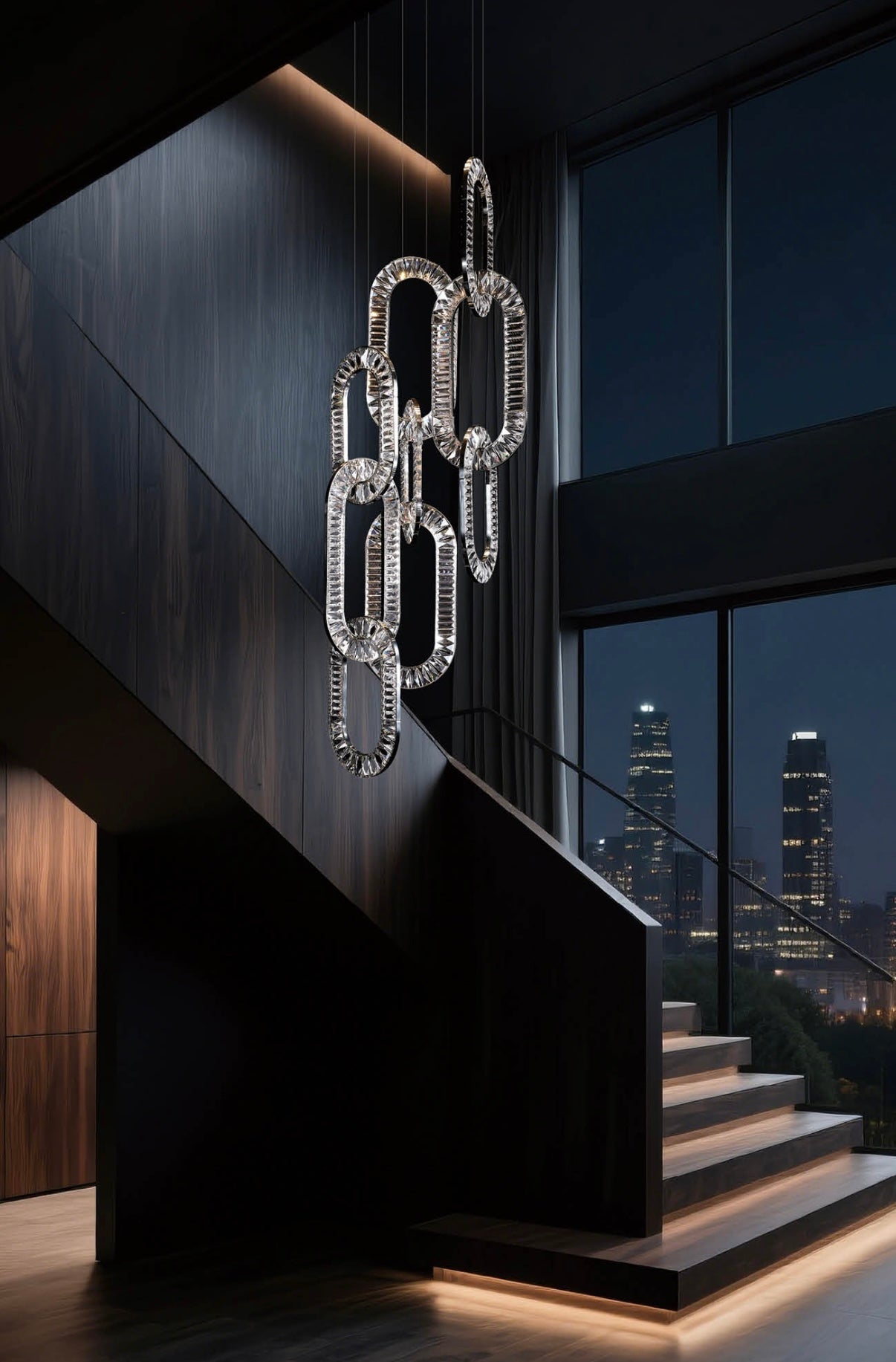 Modern Luxury Crystal Chain Cluster Chandelier for High Ceiling / dining Room