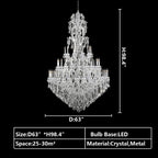 Oversized Luxury Traditional Gold / chrome Candle Branch Crystal Chandelier for 2-Story / duplex Buildings