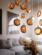 Multi-Colored Round Glass and Metal Suspension Light Chandelier