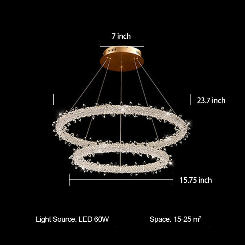 Modern 3-Ring Round K9 Crystal Chandelier with Steel Wire Finish for Living Room Bedroom