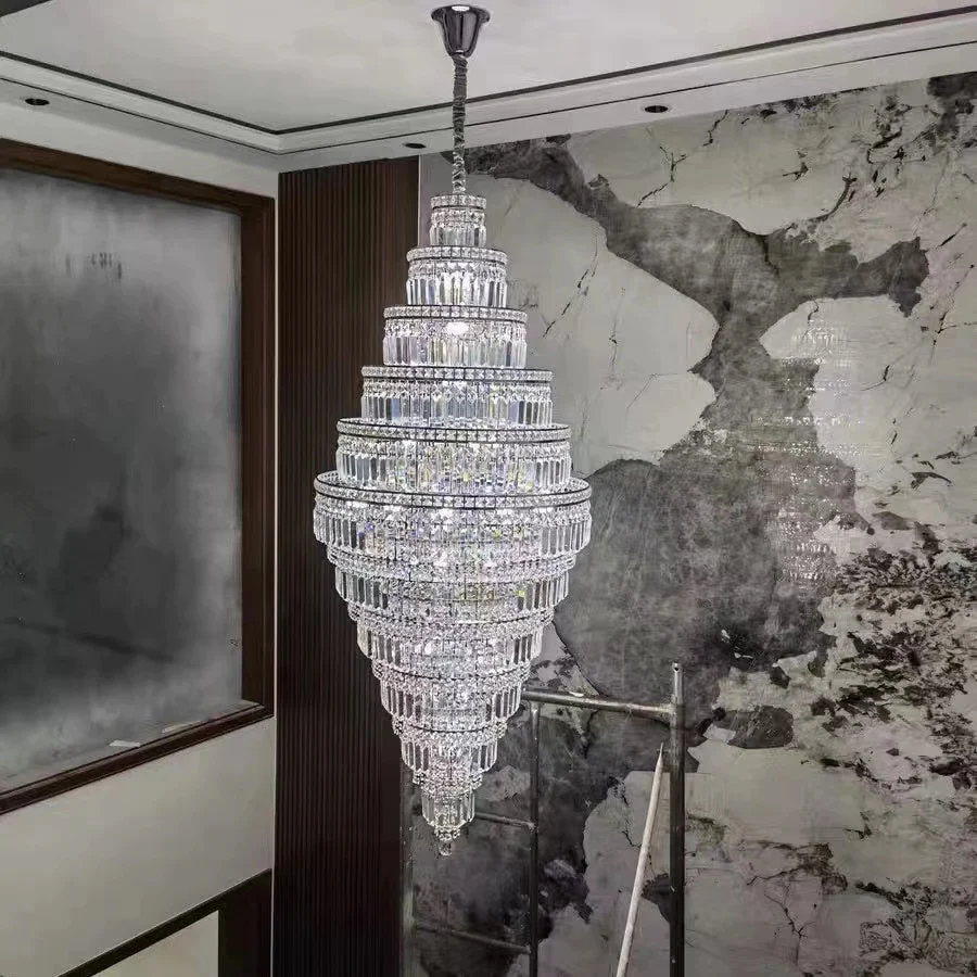 Chrome Extra Large Crystal Chandelier for Foyer Staircase Living Room Entrance Ceiling Light in Silver