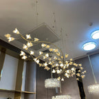 Modern Brass Branch Ceramics Flower Chandelier for Stylish Living Room Hotel and Restaurant