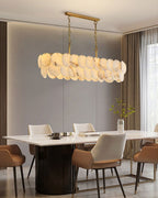 Rectangular Alabaster Chandelier Dia 100 / 120 with Round Shell Piece String Ceiling for Dining Room