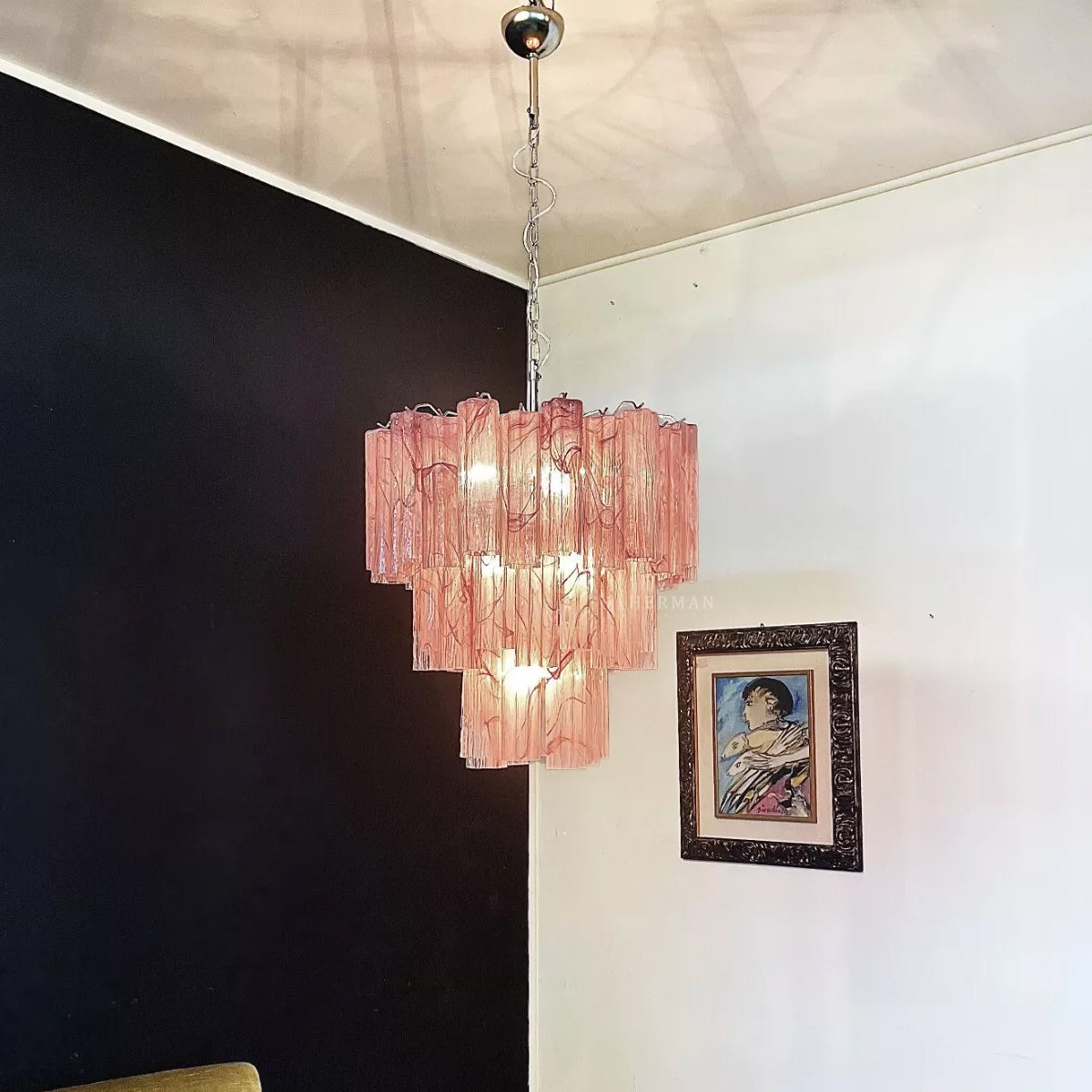 Murano Glass Chandelier – 48 Tubes – Alabaster Pink