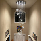 K9 Crystal Raindrop Globe Spiral Chandelier for Entryway and Staircase