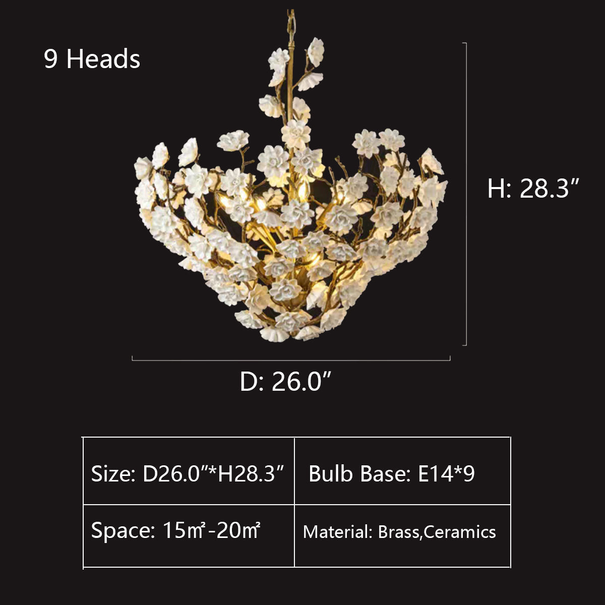 Post-Modern Light Luxury Brass and Ceramics Flower Art Chandelier for Living / dining Room / bedside / hallway