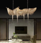 Luxury Tassel Linear Art Crystal Chandelier Italian Gold / sliver Ceiling Dining Table Light