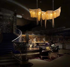 Luxury Tassel Linear Art Crystal Chandelier Italian Gold / sliver Ceiling Dining Table Light