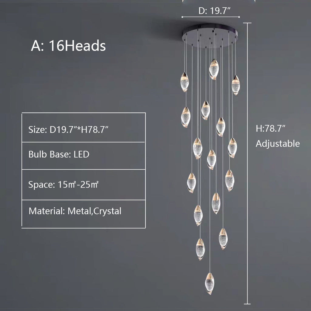 Modern Mango Shape Light Crystal Air Bubbles Pendant Chandelier for Stairs / living Room / high-Ceiling Room