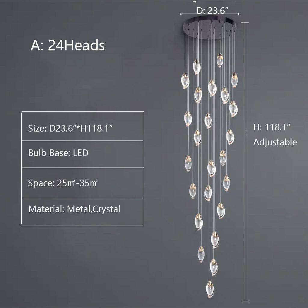 Modern Mango Shape Light Crystal Air Bubbles Pendant Chandelier for Stairs / living Room / high-Ceiling Room