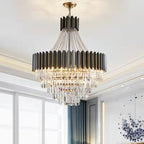 Black Crystal and Stainless Steel Round Chandelier Ceiling Light , Modern Finish