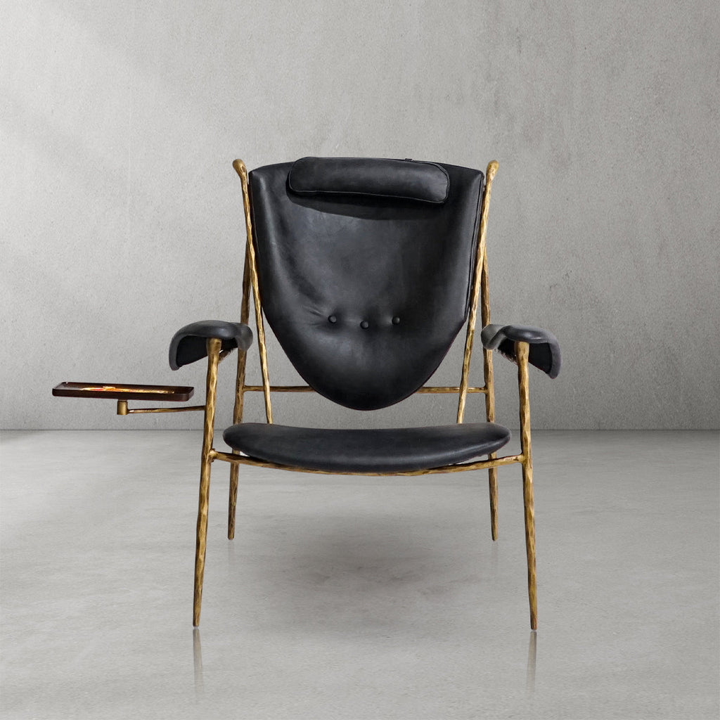 Vintage Forged Enamel Wooden Plate Leather Armchair