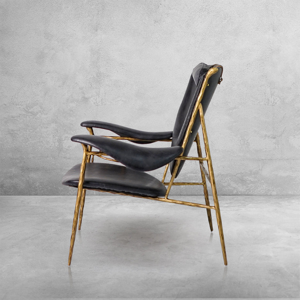Vintage Forged Enamel Wooden Plate Leather Armchair