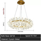 Round Wheel Frozen Ice Crystal Chandelier Light with K9 Crystals for Living Room Dining Hall