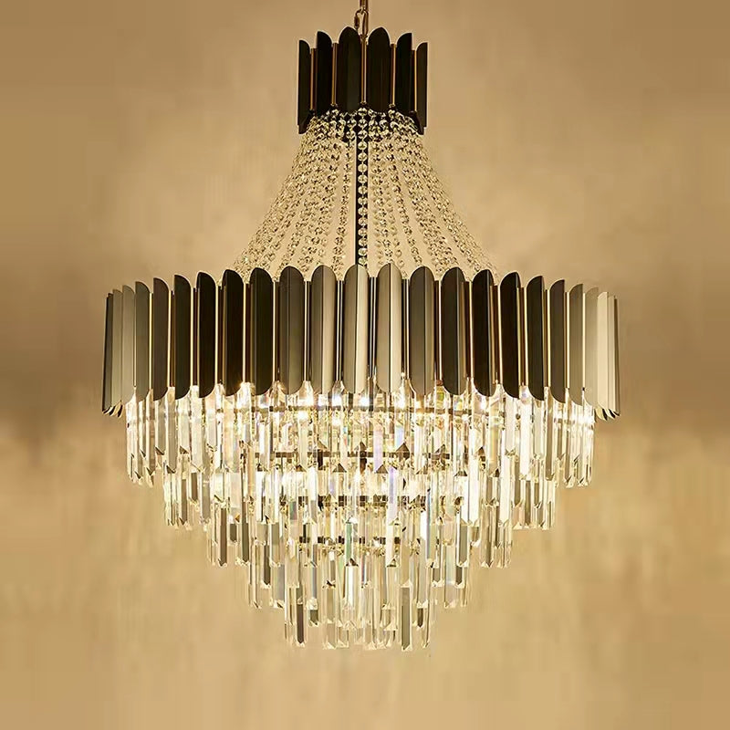 Black Crystal and Stainless Steel Round Chandelier Ceiling Light , Modern Finish
