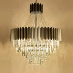 Black Crystal and Stainless Steel Round Chandelier Ceiling Light , Modern Finish