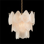 Antique Gold Frosted Glass Nine-Light Chandelier with Cascading Petal Design