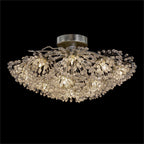 Hanasaku Flower Sixteen-Light Flush Mount in Antique Silver Leaf with Hand-Cut Crystal