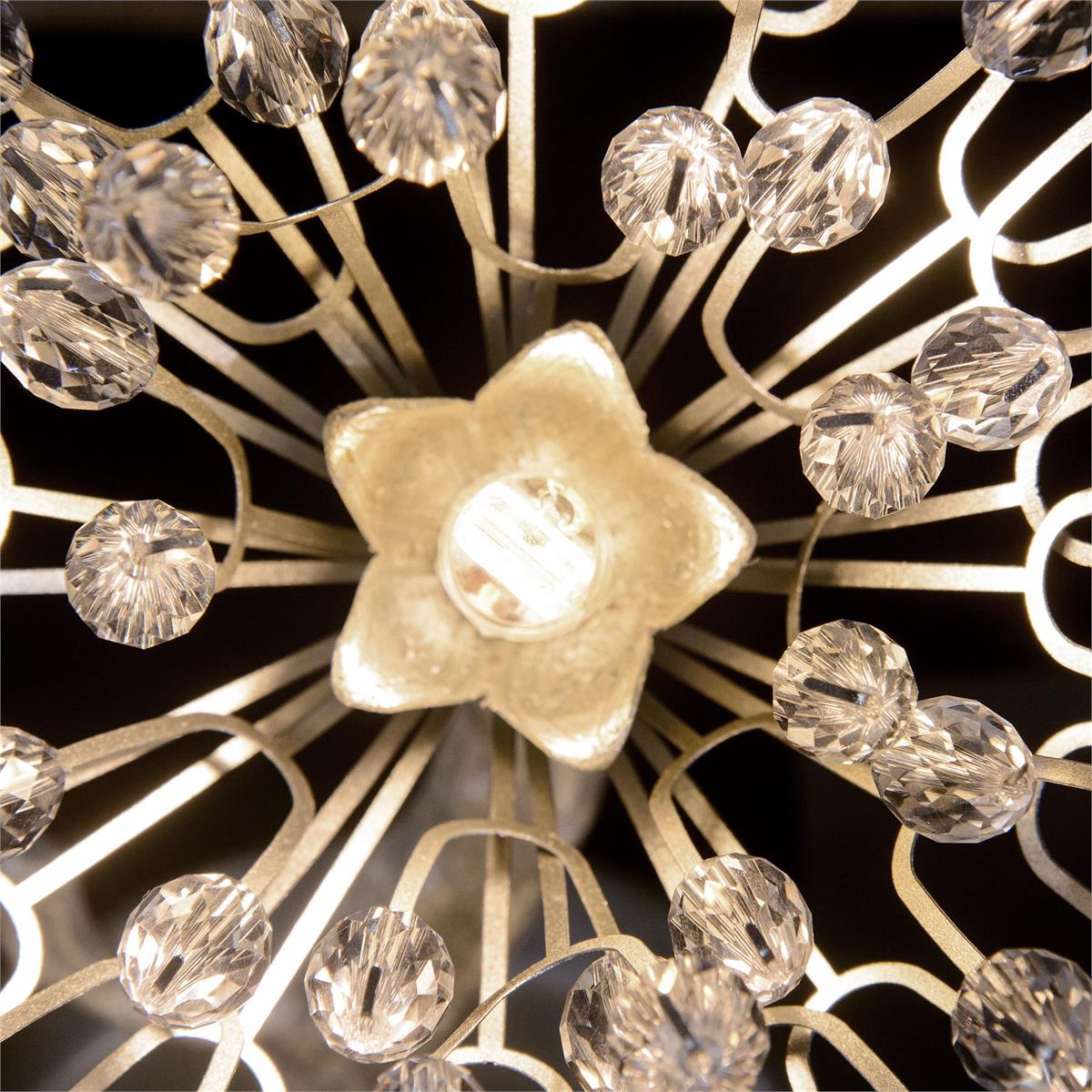 Hanasaku Flower Sixteen-Light Flush Mount in Antique Silver Leaf with Hand-Cut Crystal