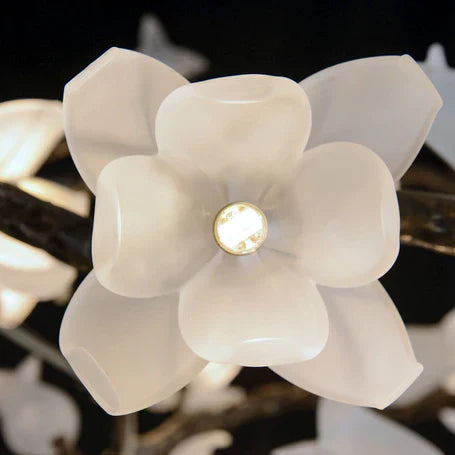 Churippu Branch Magnolia & Tulip Glass Bronze Vertical Twenty-One Light Chandelier