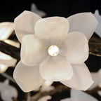 Churippu Branch Magnolia & Tulip Glass Bronze Vertical Twenty-One Light Chandelier