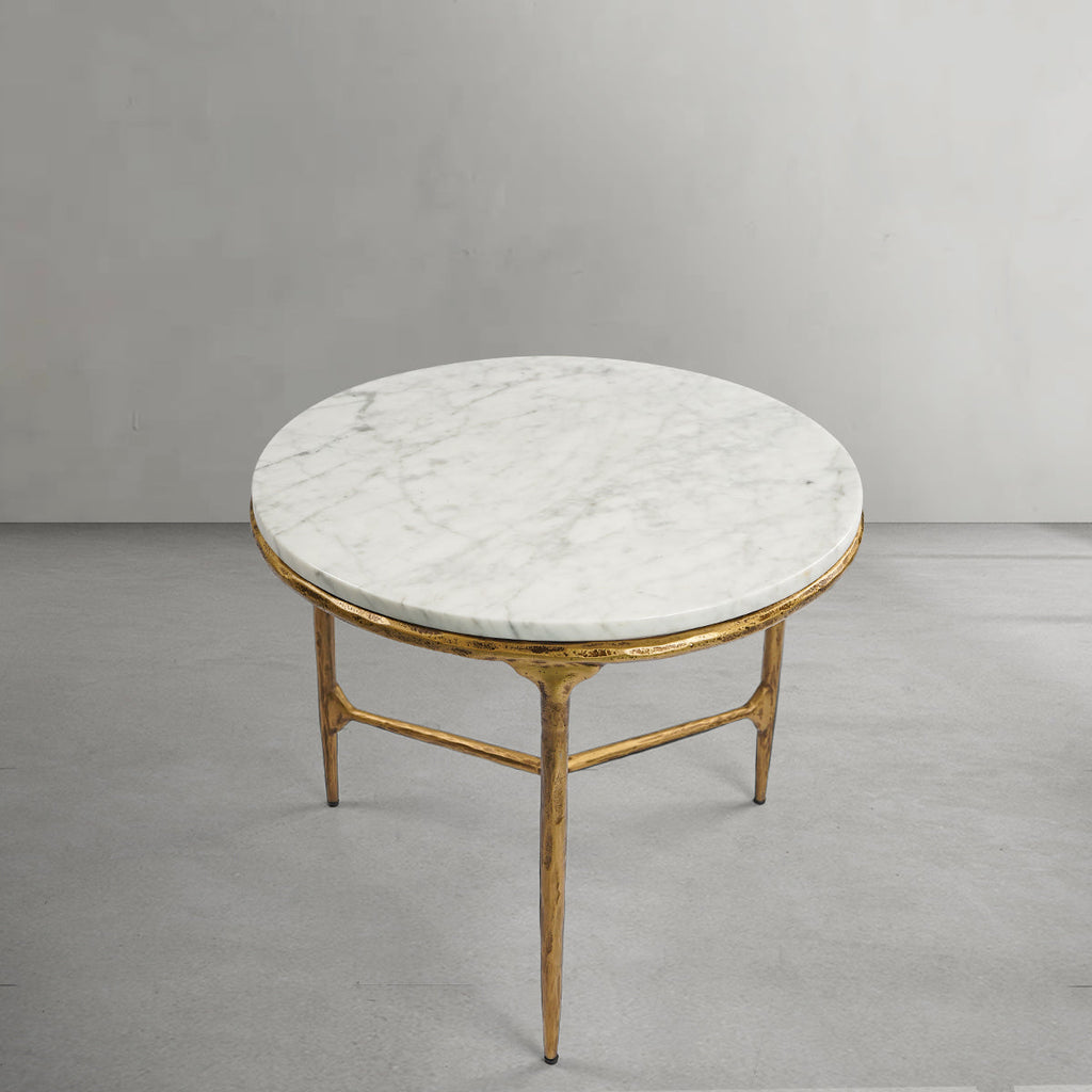 Vintage Forged Marble Round Side Table