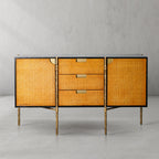 Vintage Forged Metal Frame Rattan Side Cabinet