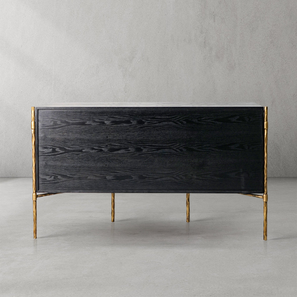 Vintage Forged Metal Frame Rattan Side Cabinet