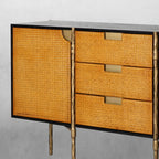 Vintage Forged Metal Frame Rattan Side Cabinet