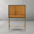 Vintage Forged Metal Frame Rattan Side Cabinet