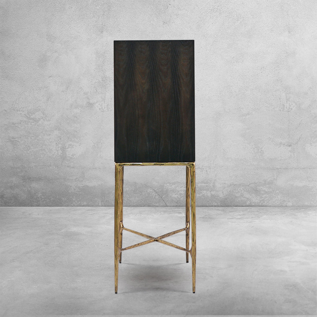 Vintage Forged Metal Frame Rattan Side Cabinet