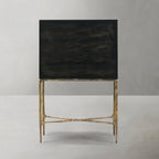 Vintage Forged Metal Frame Rattan Side Cabinet