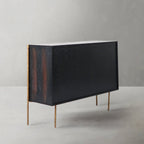 Vintage Forged Metal Frame Rattan 6-Drawer Side Cabinet