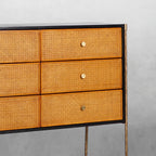 Vintage Forged Metal Frame Rattan 6-Drawer Side Cabinet