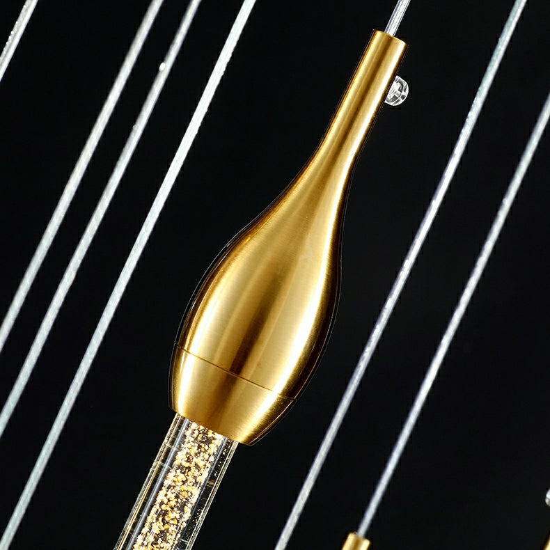 Gold Finish Glass Drops Pendant Chandelier Spiral Staircase Light with High-Quality Crystal