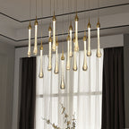 Gold Finish Glass Drops Pendant Chandelier Spiral Staircase Light with High-Quality Crystal