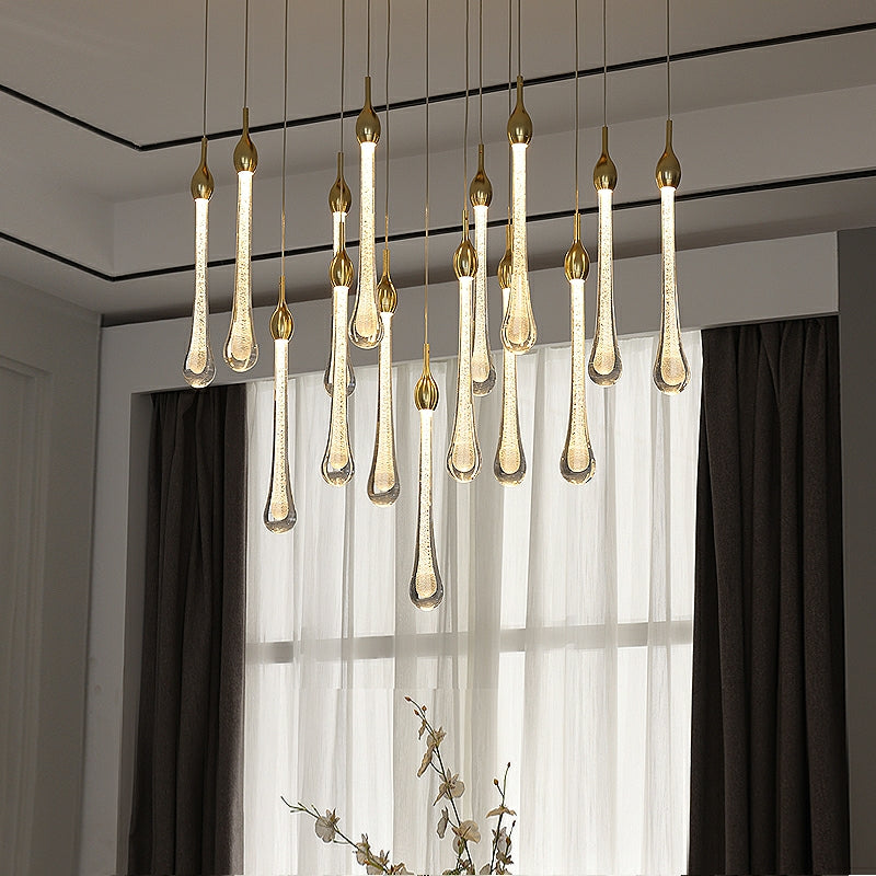 Gold Finish Glass Drops Pendant Chandelier Spiral Staircase Light with High-Quality Crystal