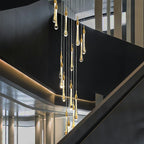 Gold Finish Glass Drops Pendant Chandelier Spiral Staircase Light with High-Quality Crystal