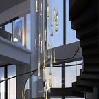 Gold Finish Glass Drops Pendant Chandelier Spiral Staircase Light with High-Quality Crystal