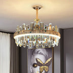 Affordable Round K9 Crystal Chandelier Lighting for Living Room Modern Rectangle Pendant Lamp for Dining Table