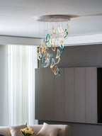 Galaxy Aqua Ripple Glass Meteor Shower Crystal Spiral Chandelier