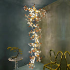 Verdant Branch Copper Vine Glass Flower Stairwell Chandelier