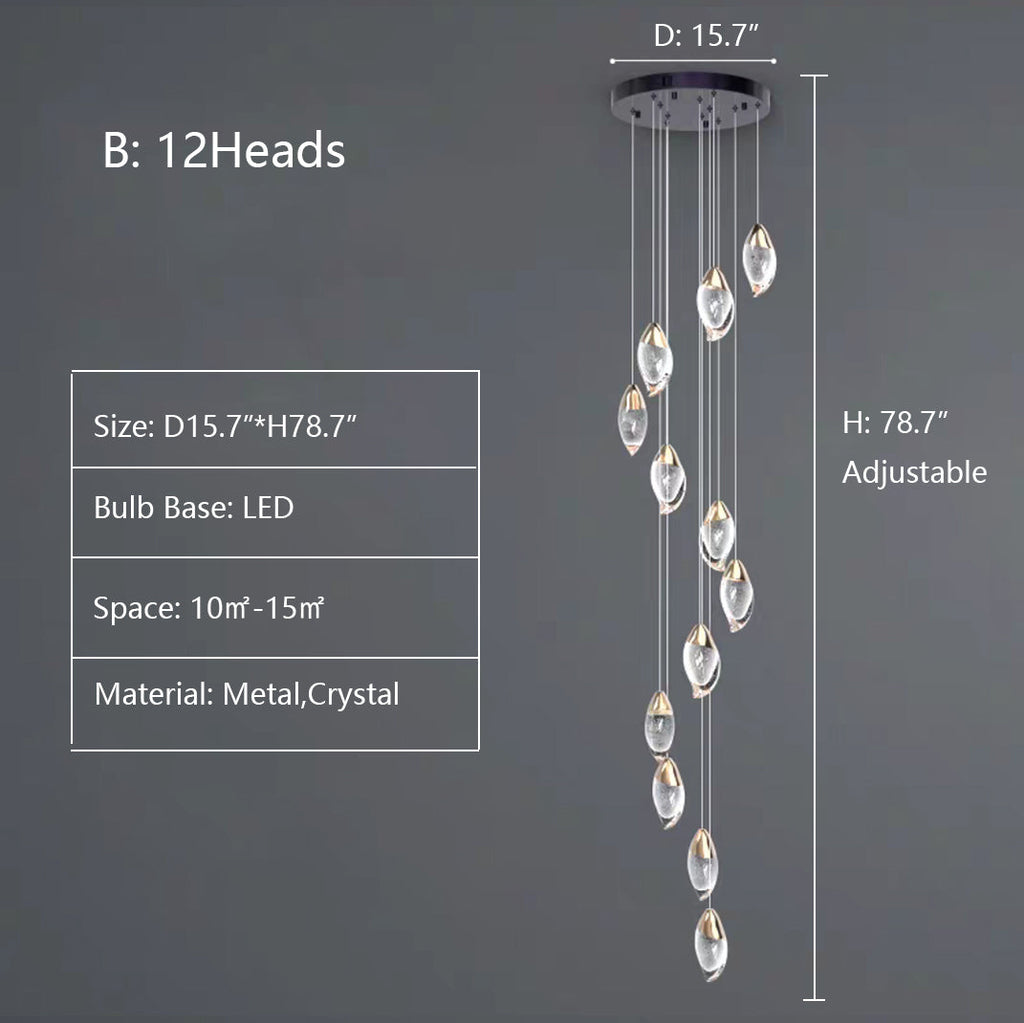 Modern Mango Shape Light Crystal Air Bubbles Pendant Chandelier for Stairs / living Room / high-Ceiling Room
