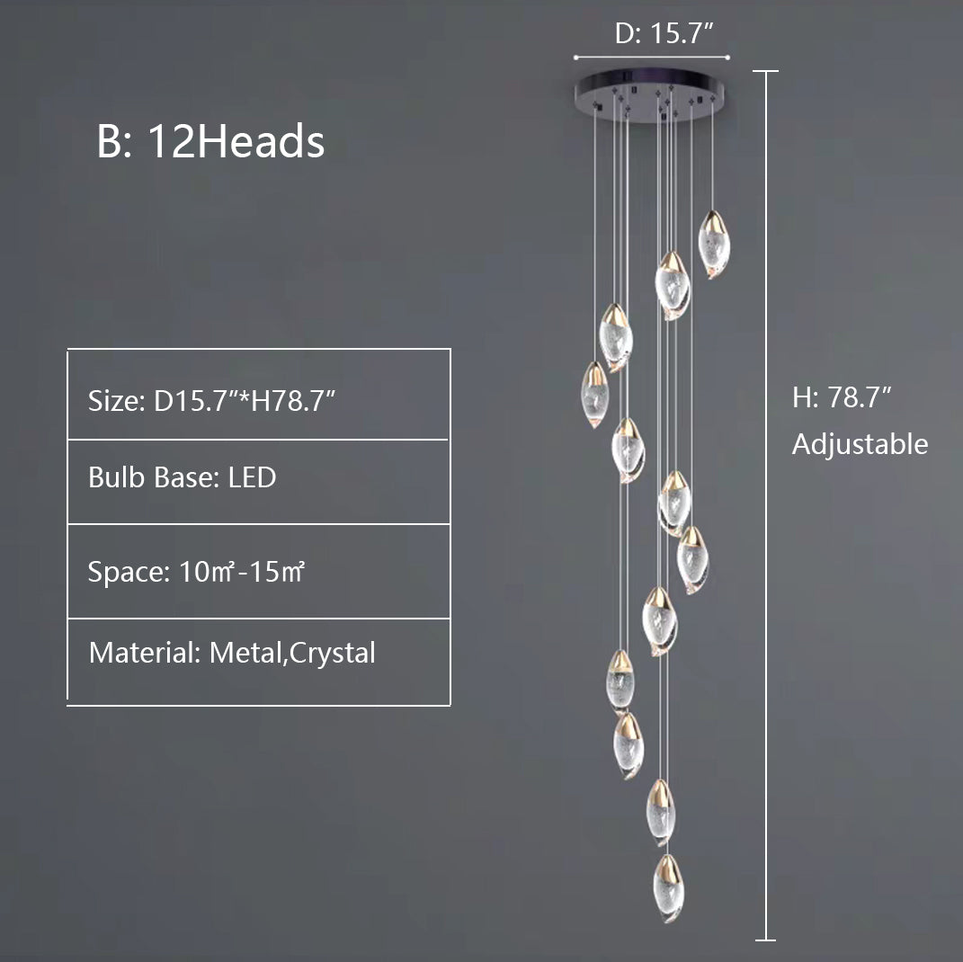Modern Mango Shape Light Crystal Air Bubbles Pendant Chandelier for Stairs / living Room / high-Ceiling Room